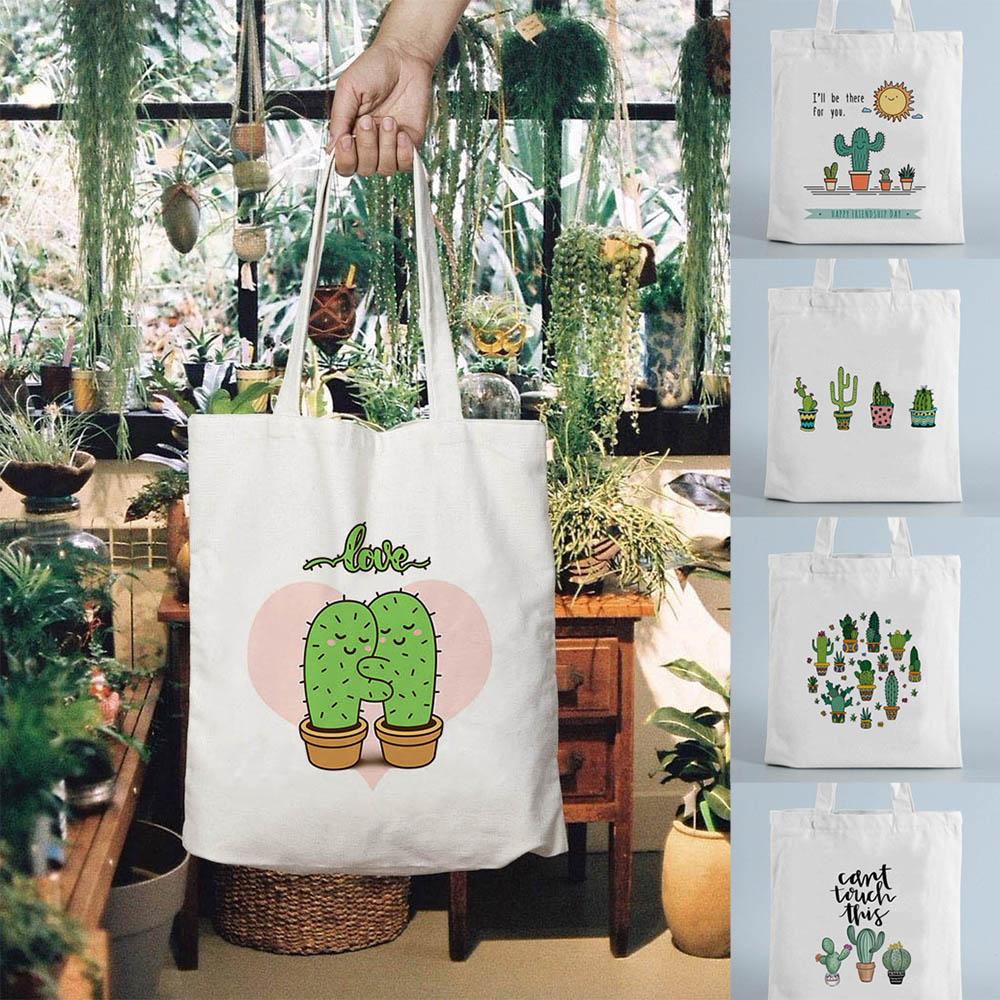 Aidegou20 Tote Shopping Bag Cactus Tekening Print Herbruikbare Dames Canvas Shopper Tassen Studenten Boekentas Vrouwelijke Eco Opvouwbare Schattige Tas Mode 24*26cm