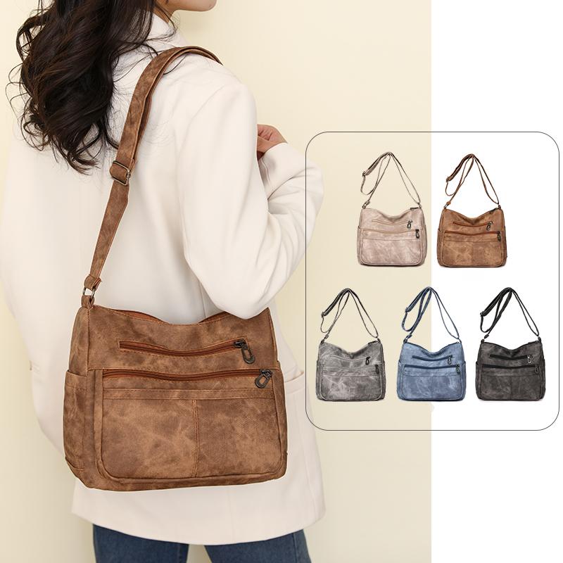 RUWB BAGS Vintage All-Match Effen Kleur Messenger Bag Hoge Capaciteit Dames Schoudertassen 2024 Nieuwe Hoge Kwaliteit Pu Lederen Dames Handtas zwart