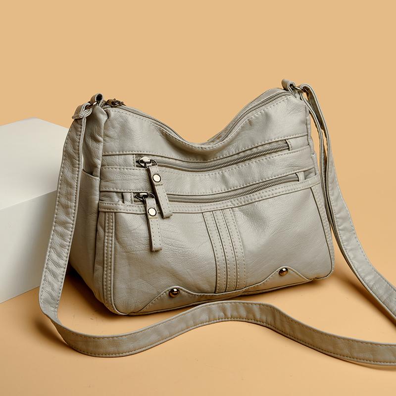 Kuluosidi Grote capaciteit zachte leren schoudertas voor dames, meerlaagse crossbodytas, multifunctionele forenzenreistas wit