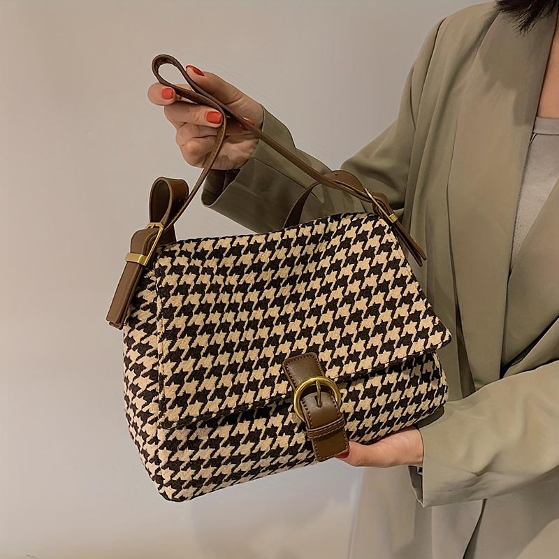 Your favorite bag Schoudertas met klep en houndstooth-patroon, vintage schoudertas met gesp, modieuze schoudertas voor vrouwen