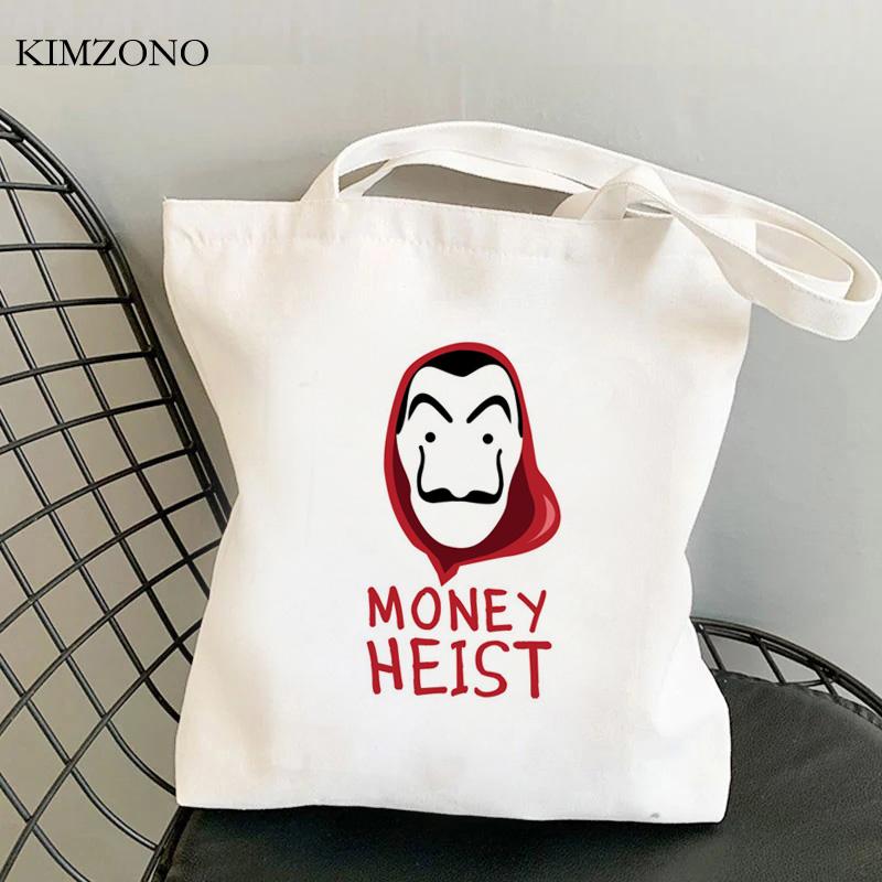 Iaidegou-2 Money Heist 2 boodschappentas recycle tas shopper jute tas boodschappentas doek stof jute geweven sacolas 24*26cm