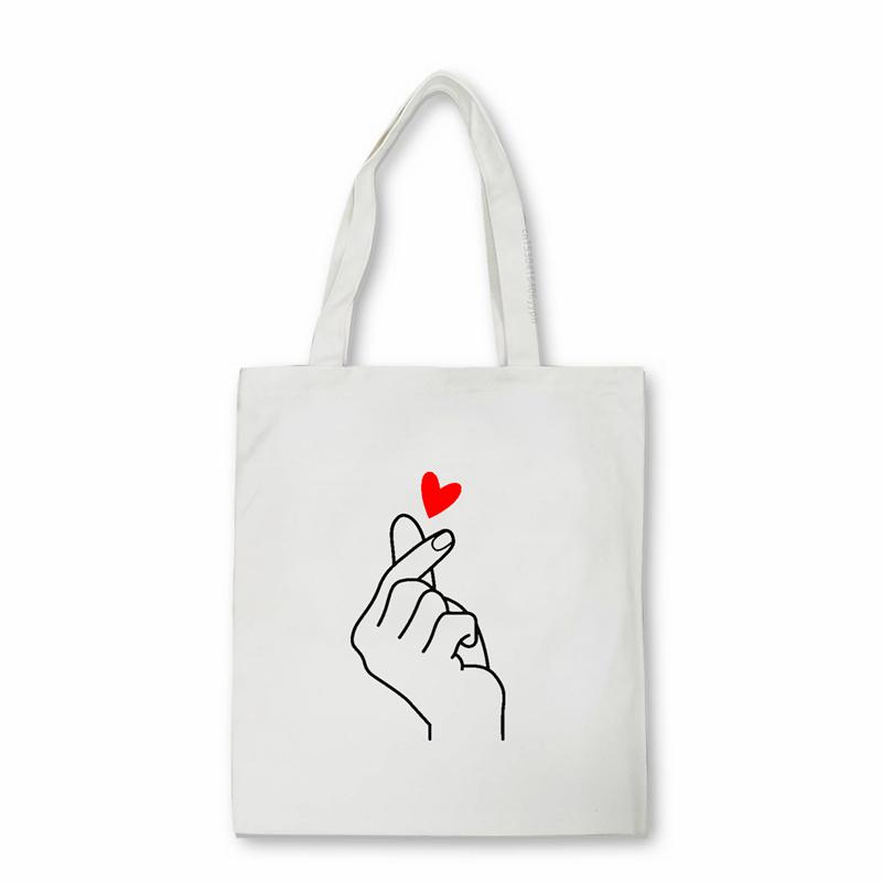 Aidegou17 Vrouwen Harajuku liefde Dan hart Shopper tas Schattig meisje Dan hart Handtas Schoudertas mannen Liefde Hond Poot canvas tas Bolsas 24*26cm