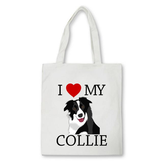 Iaidegou-4 Ik hou van mijn Border Collie-hond Harajuku-handtassen Schoudertassen Casual Shopping Meisjeshandtas Vrouwen Elegante Canvas Tas Bolsas 24*26cm