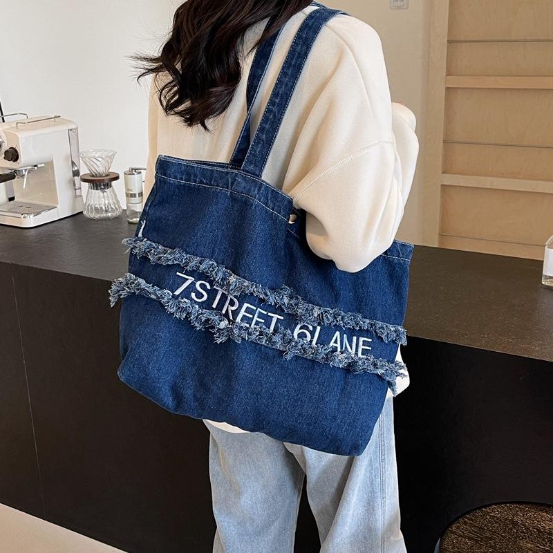 Kuluosidi Grote capaciteit denim tas dames oksel tas forensen tas schoudertas donkerblauwe kleur