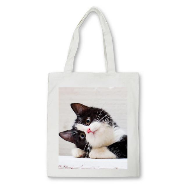 Iaidegou-4 Schattige kat Shopper Bag Kawaii Vrouwen Grote Canvas Tote Cartoon Kat Eco Herbruikbare Boodschappentas Vrouwelijke Handtas 24*26cm