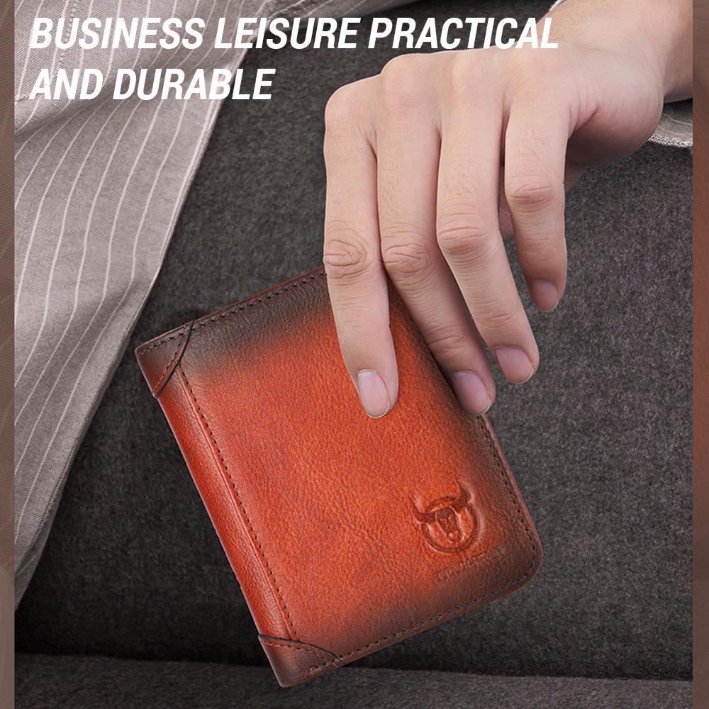 BULLCAPTAIN Heren Grote Capaciteit Echt Lederen Bifold Portemonnee RFID Blokkerende Vintage Creditcardhouder bruin/geel