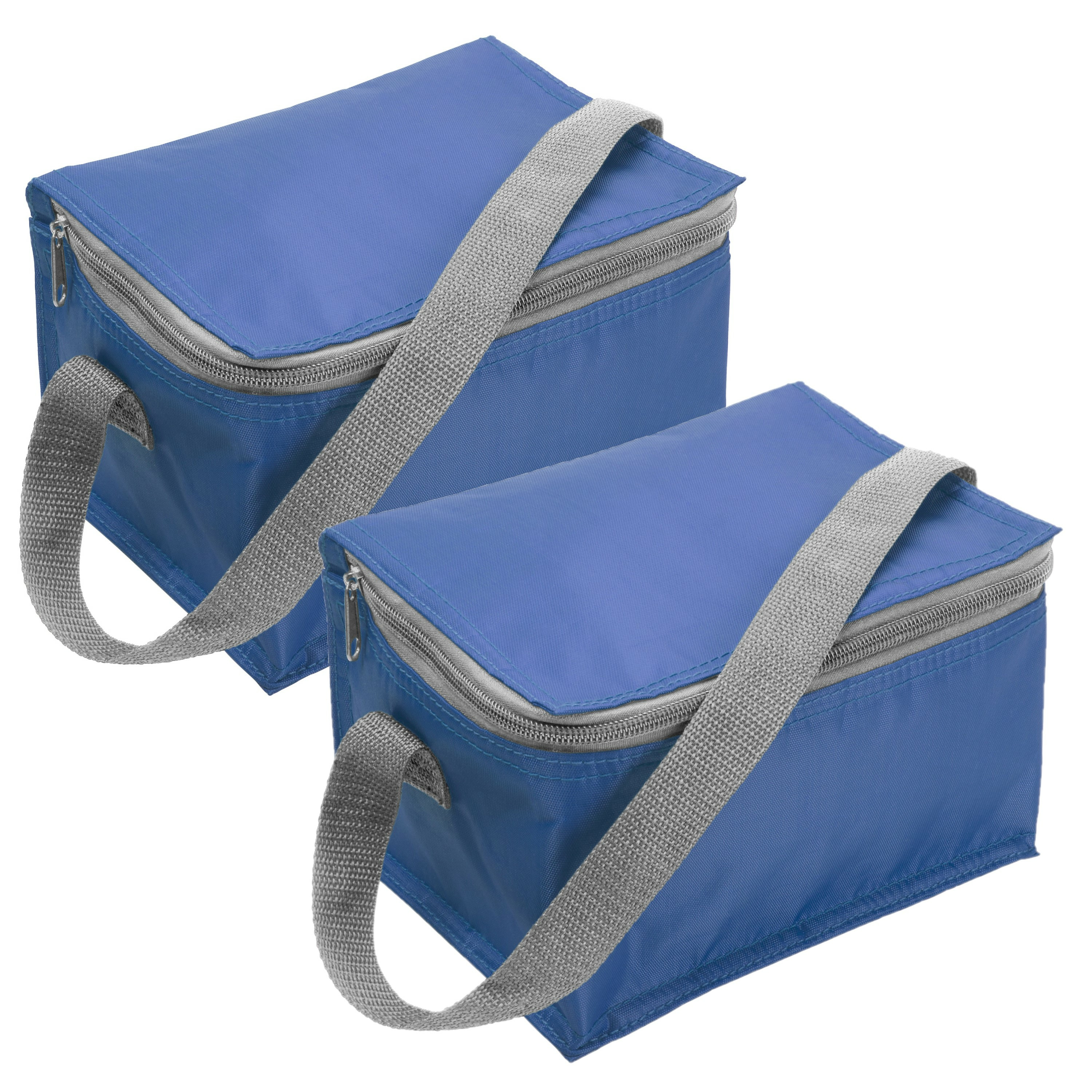 Merkloos Set van 2x stuks kleine koeltas blauw voor 6 blikjes met rits en draagband -