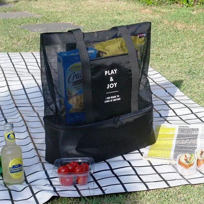 BADENROO Vrouwen Mesh Transparante Tas met Hoge Capaciteit Dubbele Laag Warmtebehoud Grote Picknick Strandtassen zwart