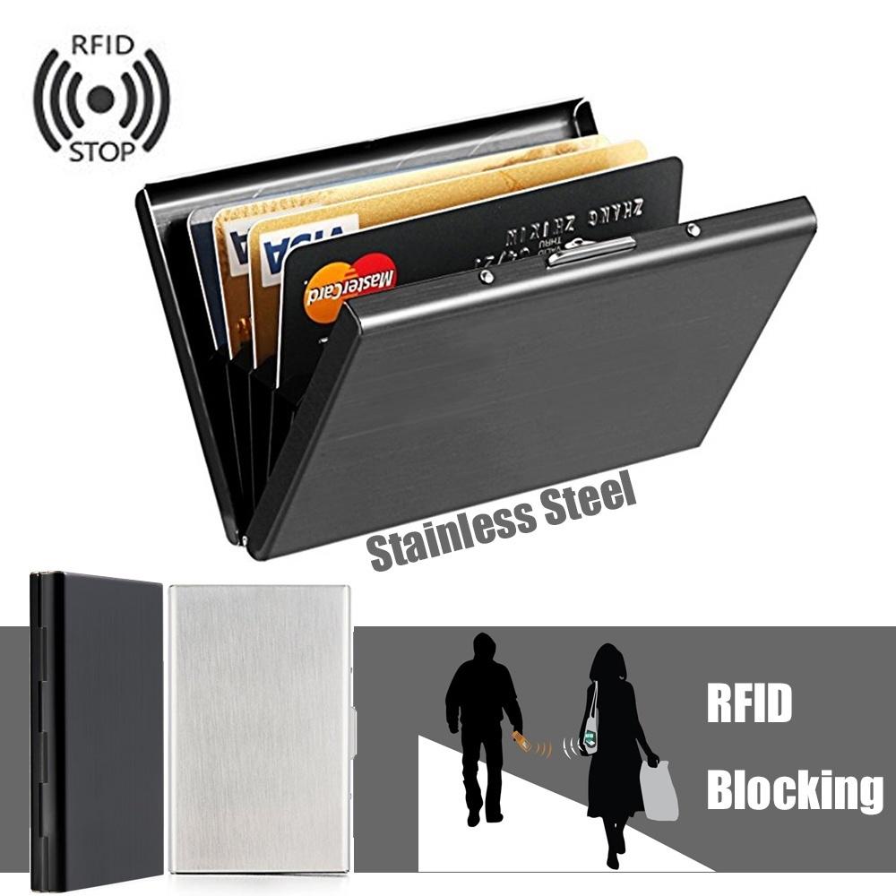 Foya Anti-scan roestvrijstalen behuizing Slanke RFID-blokkeerportemonnee ID Creditcardhouder Heren zilver