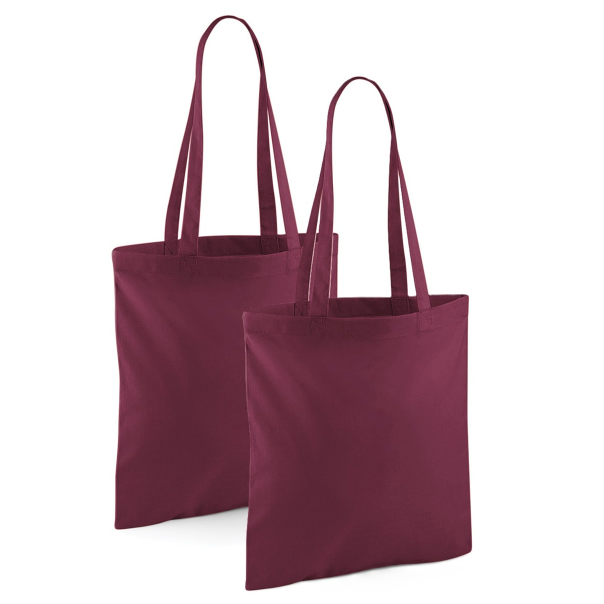 Merkloos Draagtasje met hengsels - 2x - bordeaux - x cm - katoen - 10 liter - boodschappen - gymtas -