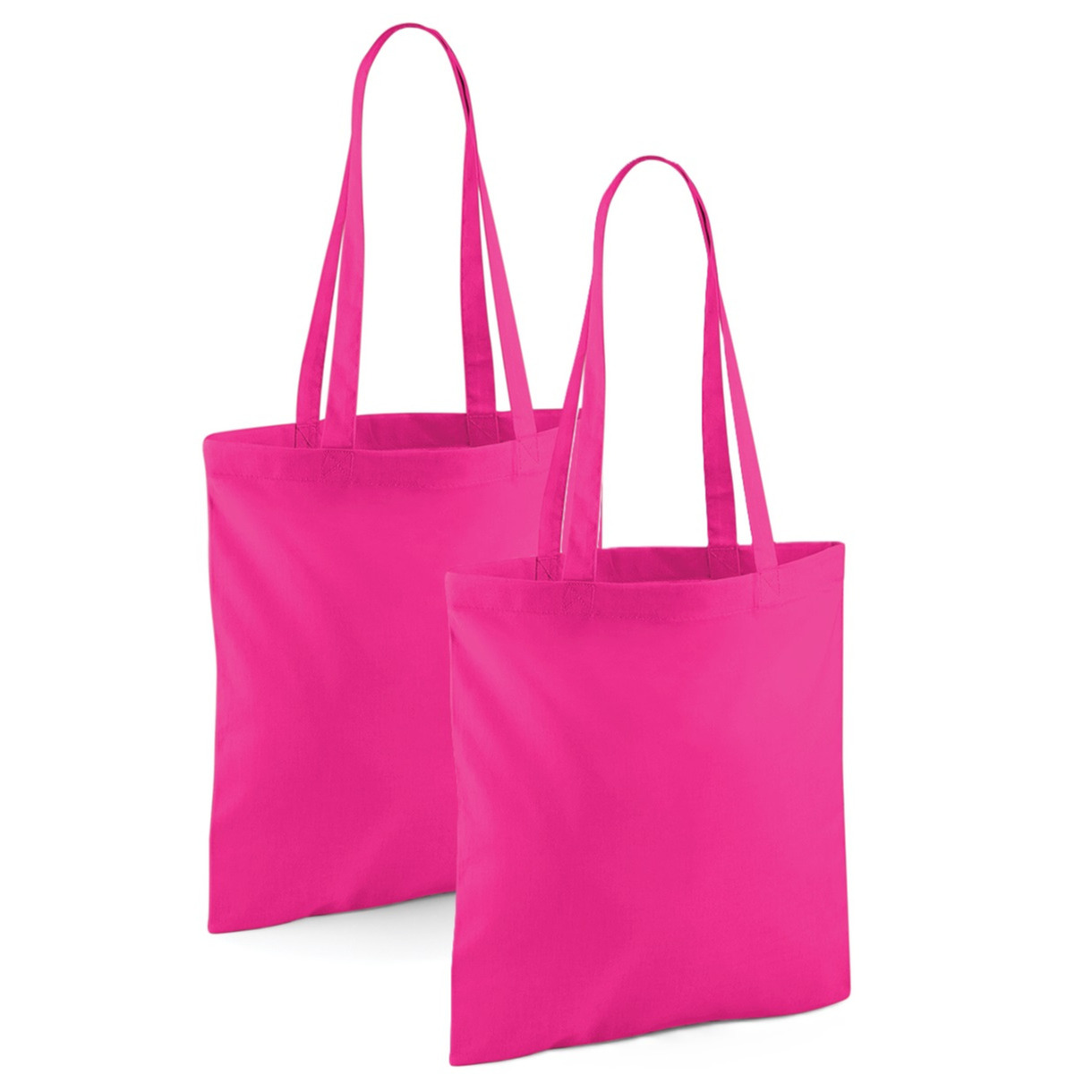 Merkloos Draagtasje met hengsels - 2x - fuchsia roze - x cm - katoen - 10 liter - boodschappen - gymtas -