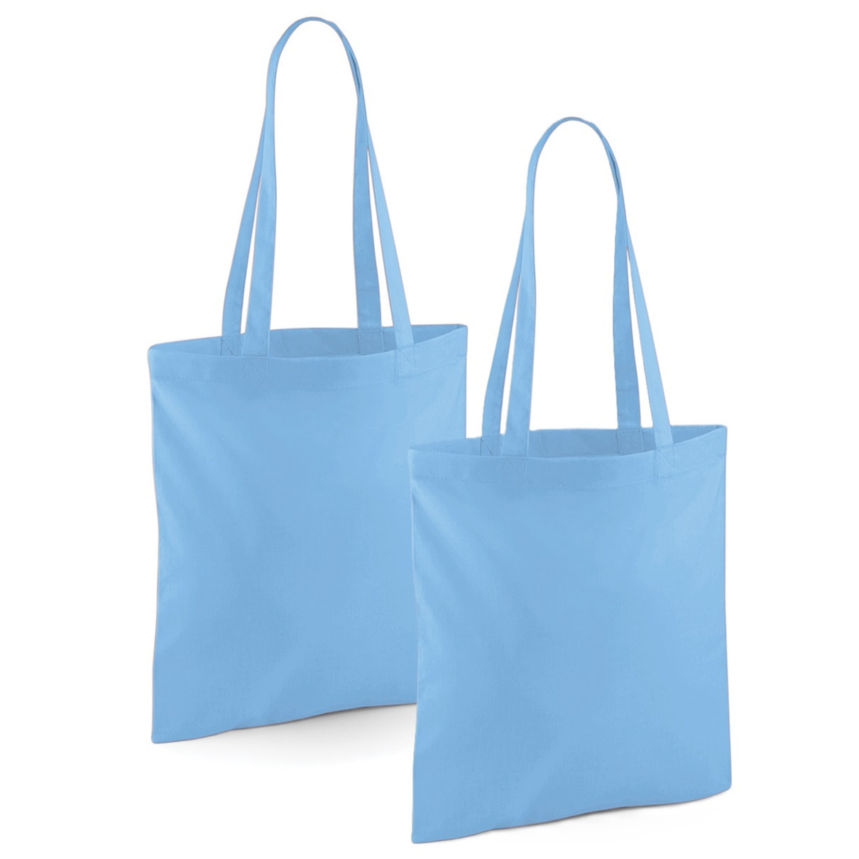 Merkloos Draagtasje met hengsels - 2x - lichtblauw - x cm - katoen - 10 liter - boodschappen - gymtas -