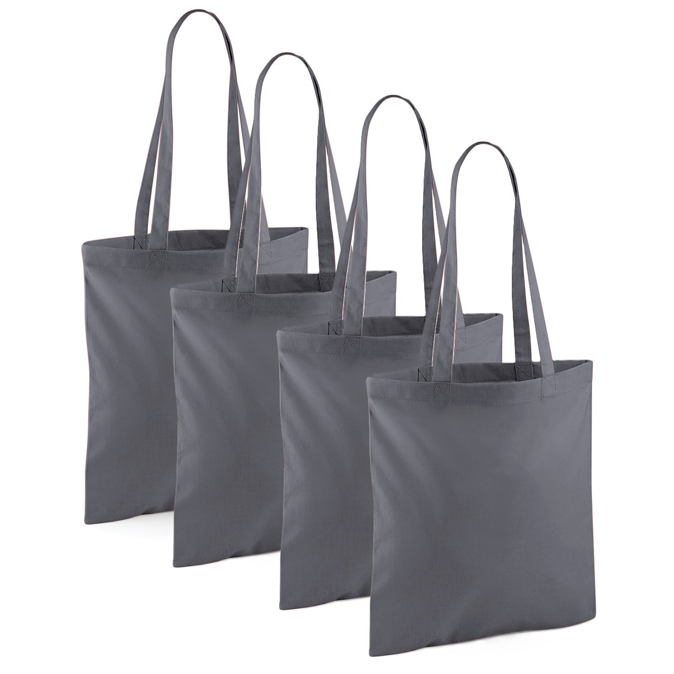 Merkloos Draagtasje met hengsels - 4x - antraciet - x cm - katoen - 10 liter - boodschappen - gymtas -
