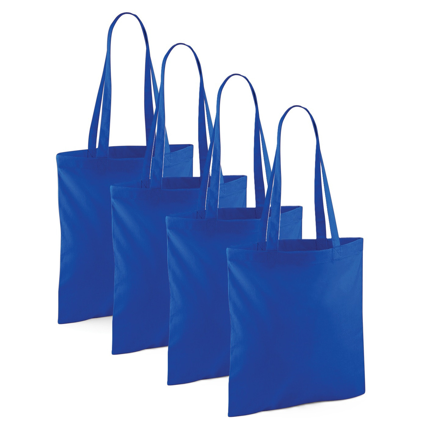 Merkloos Draagtasje met hengsels - 4x - blauw - x cm - katoen - 10 liter - boodschappen - gymtas -