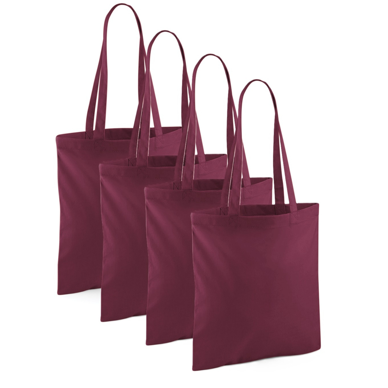 Merkloos Draagtasje met hengsels - 4x - bordeaux - x cm - katoen - 10 liter - boodschappen - gymtas -