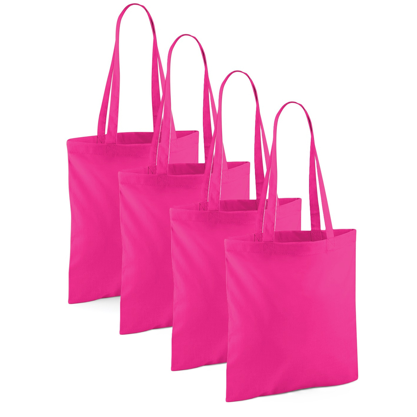 Merkloos Draagtasje met hengsels - 4x - fuchsia roze - x cm - katoen - 10 liter - boodschappen - gymtas -