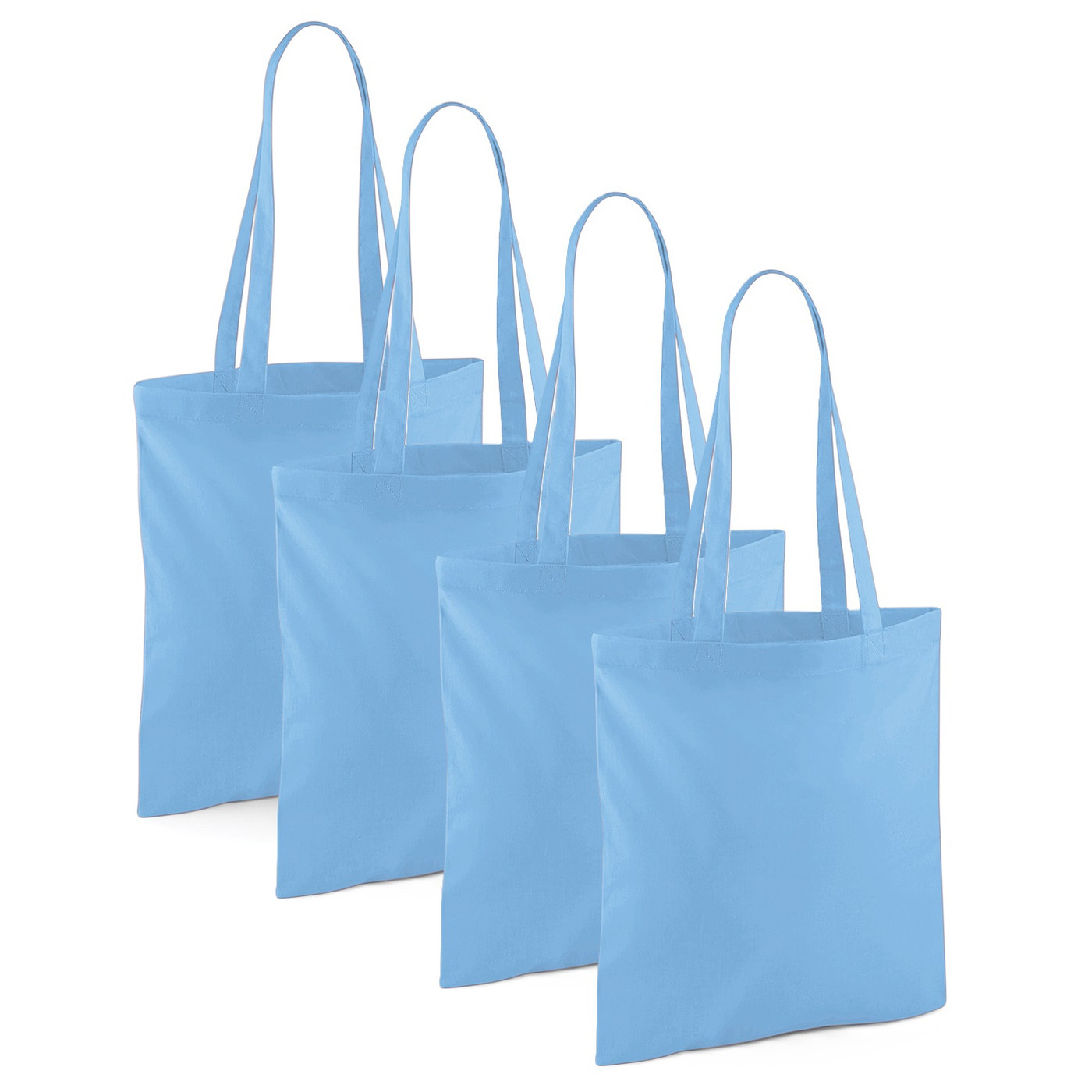 Merkloos Draagtasje met hengsels - 4x - lichtblauw - x cm - katoen - 10 liter - boodschappen - gymtas -