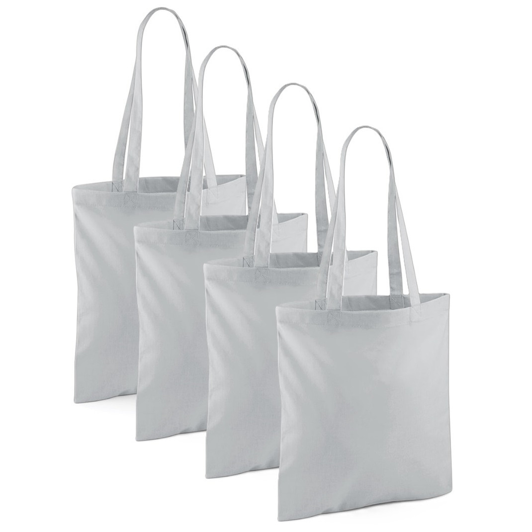 Merkloos Draagtasje met hengsels - 4x - lichtgrijs - x cm - katoen - 10 liter - boodschappen - gymtas -