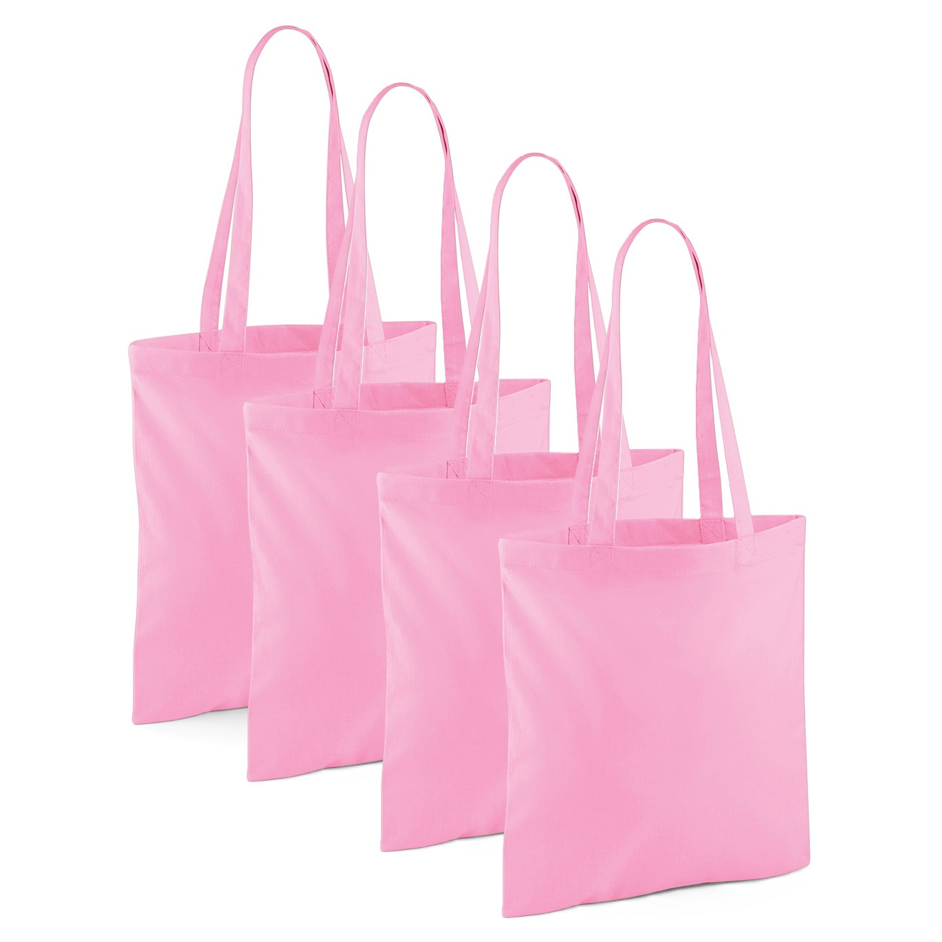 Merkloos Draagtasje met hengsels - 4x - lichtroze - x cm - katoen - 10 liter - boodschappen - gymtas -