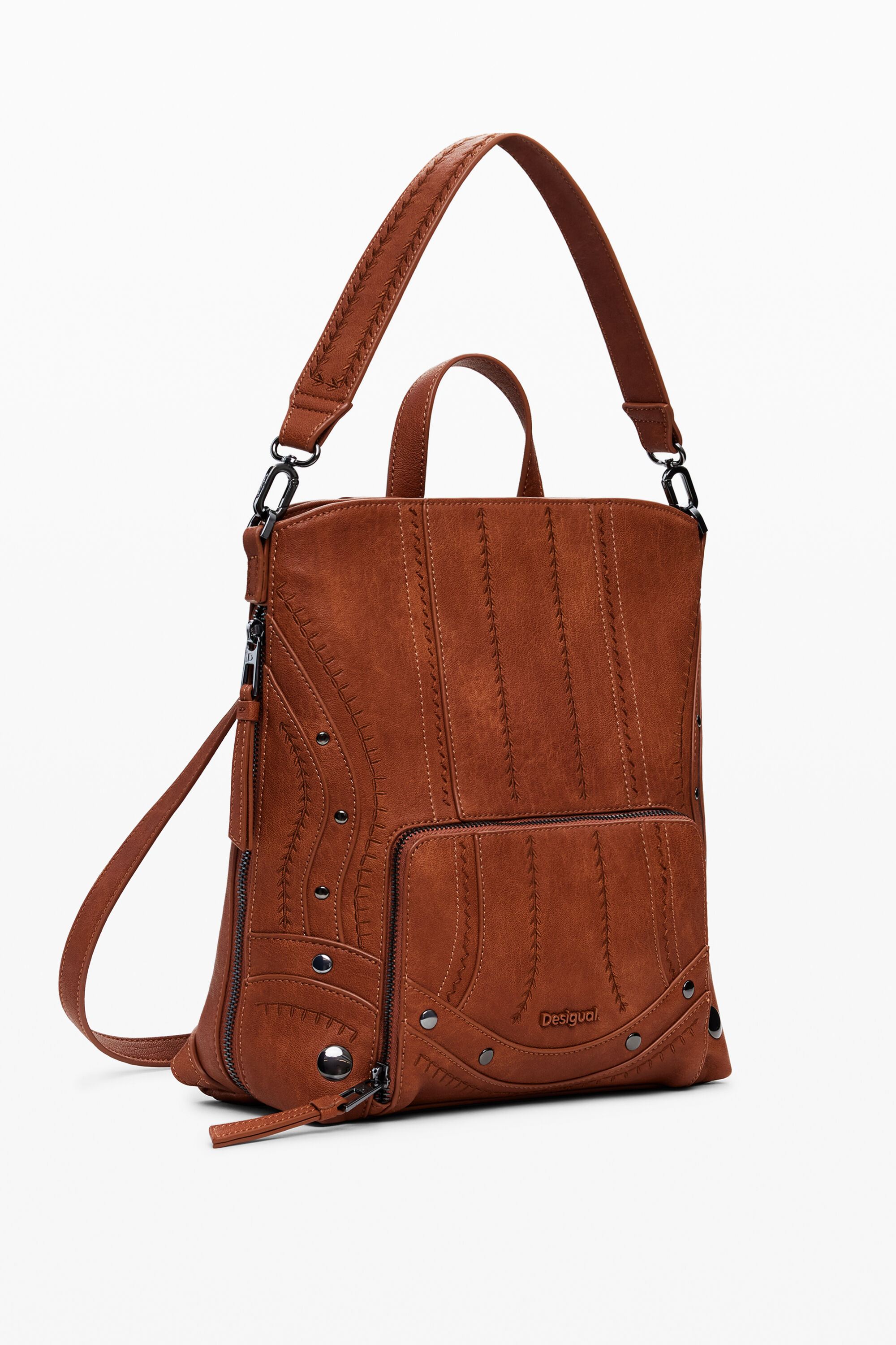 Desigual Mini rugzak met borduursels - BROWN