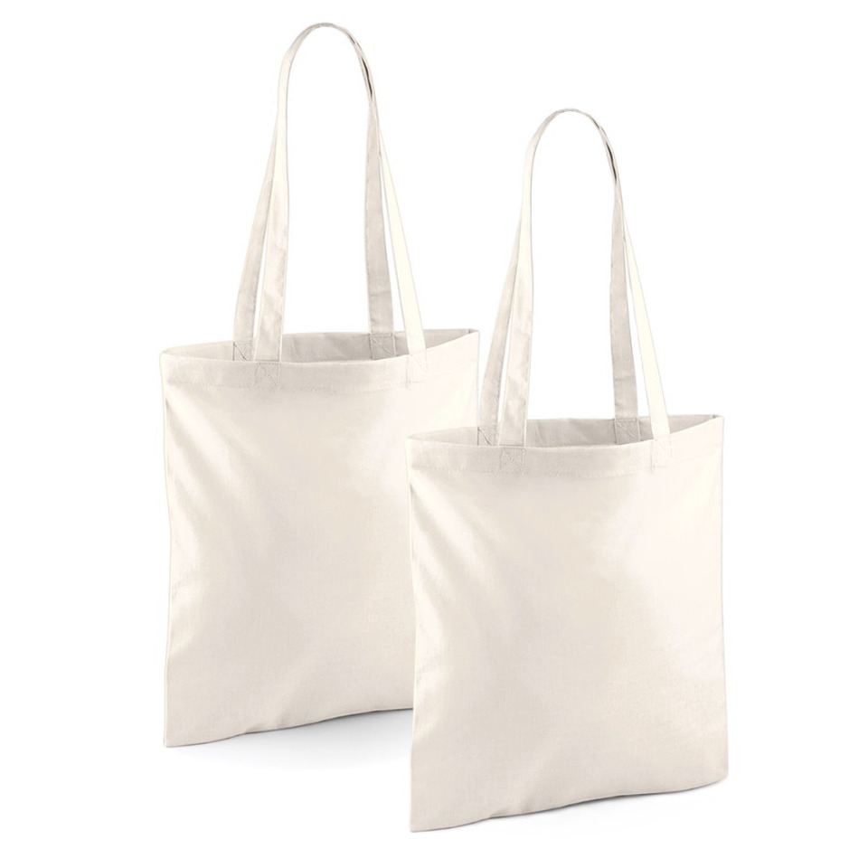 Merkloos Draagtasje met hengsels - 2x - naturel - x cm - katoen - 10 liter - boodschappen - gymtas -