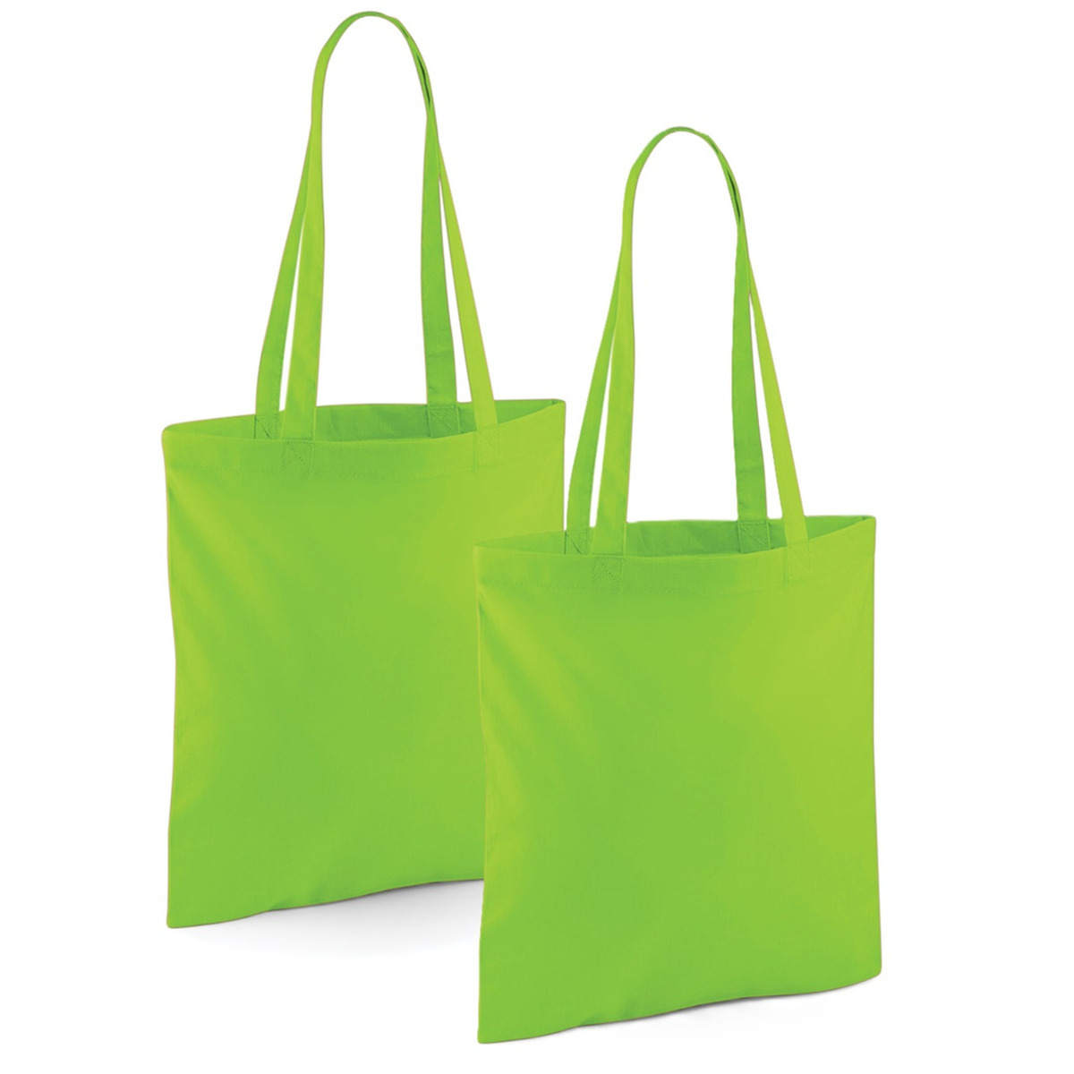 Merkloos Draagtasje met hengsels - 2x - limegreen - x cm - katoen - 10 liter - boodschappen - gymtas -