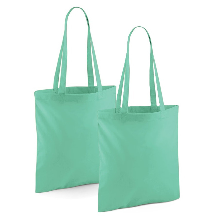 Merkloos Draagtasje met hengsels - 2x - mintgroen - x cm - katoen - 10 liter - boodschappen - gymtas -