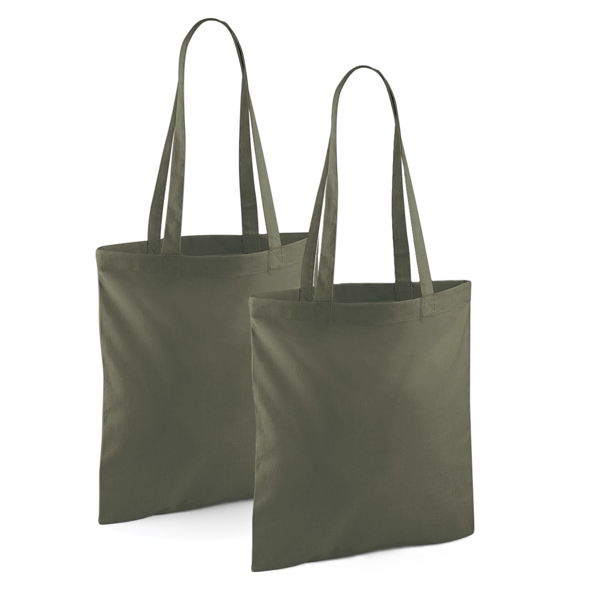 Merkloos Draagtasje met hengsels - 2x - olijfgroen - x cm - katoen - 10 liter - boodschappen - gymtas -