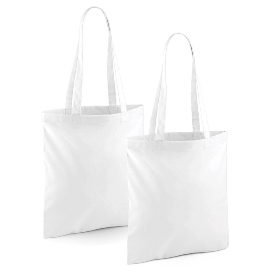Merkloos Draagtasje met hengsels - 2x - wit - x cm - katoen - 10 liter - boodschappen - gymtas -
