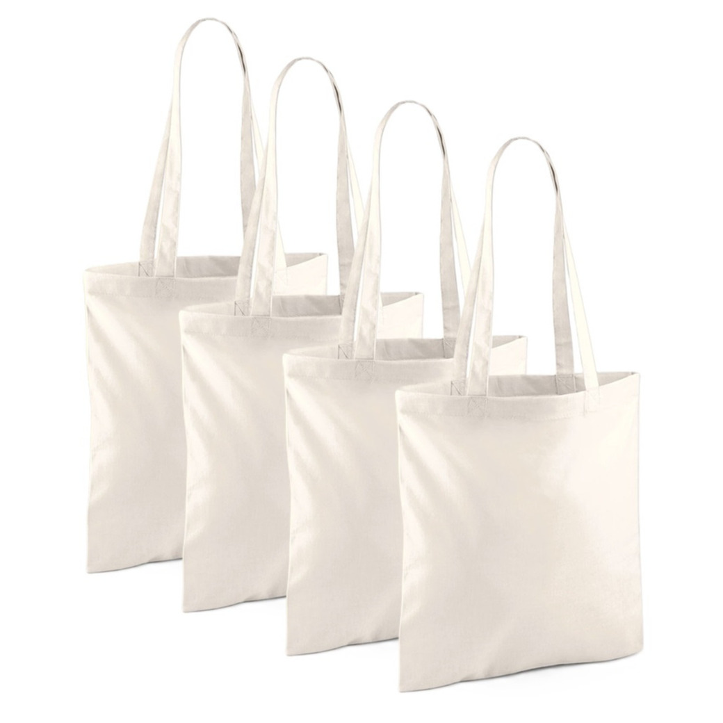 Merkloos Draagtasje met hengsels - 4x - naturel - x cm - katoen - 10 liter - boodschappen - gymtas -