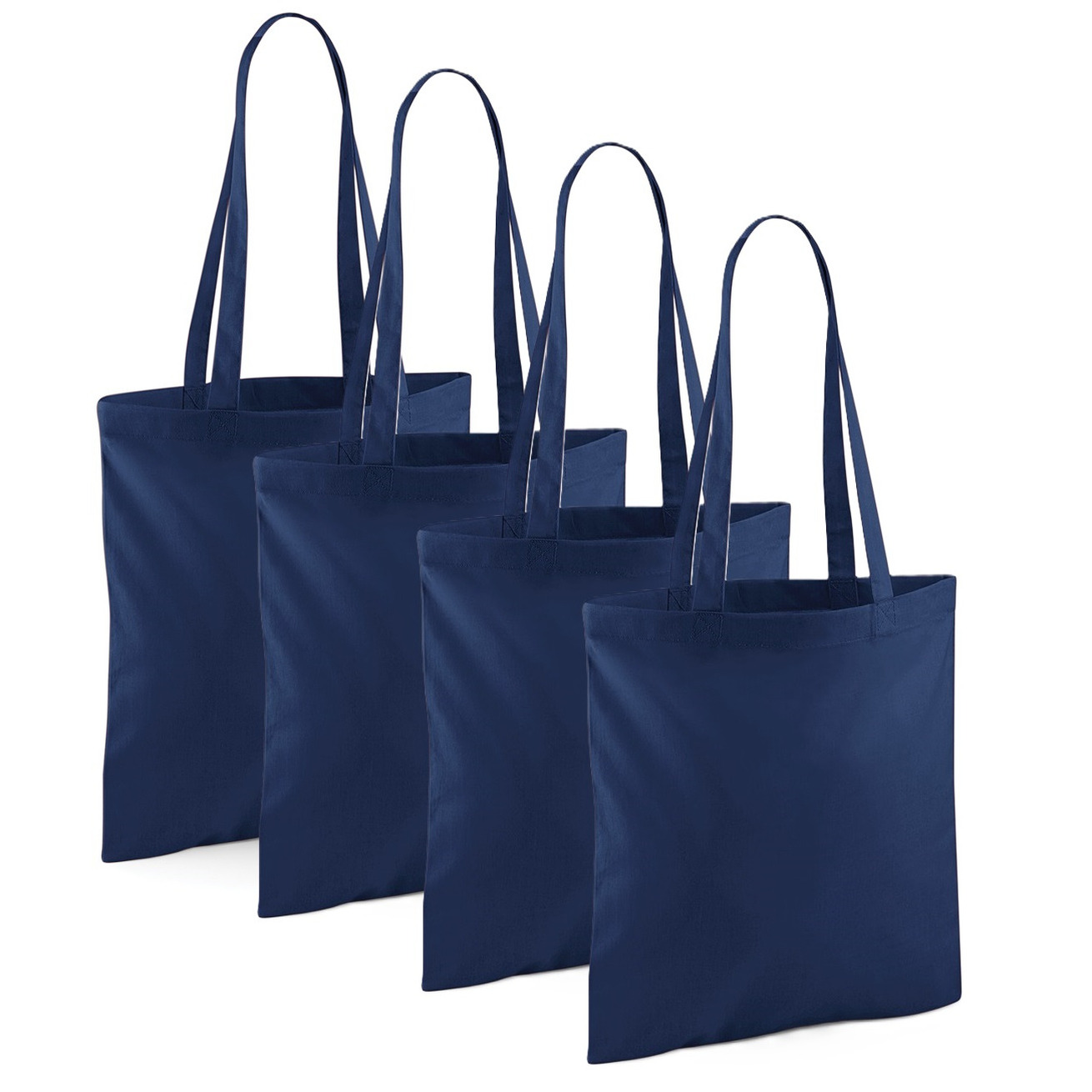 Merkloos Draagtasje met hengsels - 4x - donkerblauw - x cm - katoen - 10 liter - boodschappen - gymtas -