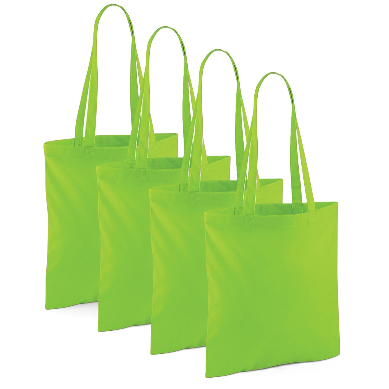 Merkloos Draagtasje met hengsels - 4x - limegreen - x cm - katoen - 10 liter - boodschappen - gymtas -