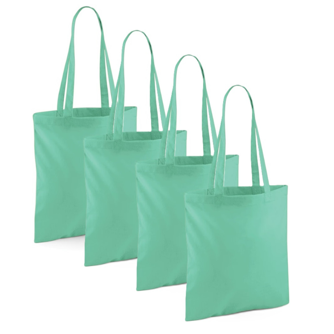 Merkloos Draagtasje met hengsels - 4x - mintgroen - x cm - katoen - 10 liter - boodschappen - gymtas -