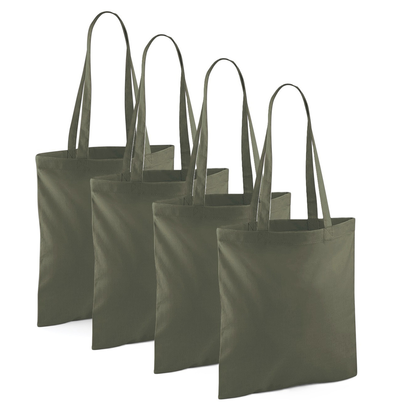 Merkloos Draagtasje met hengsels - 4x - olijfgroen - x cm - katoen - 10 liter - boodschappen - gymtas -