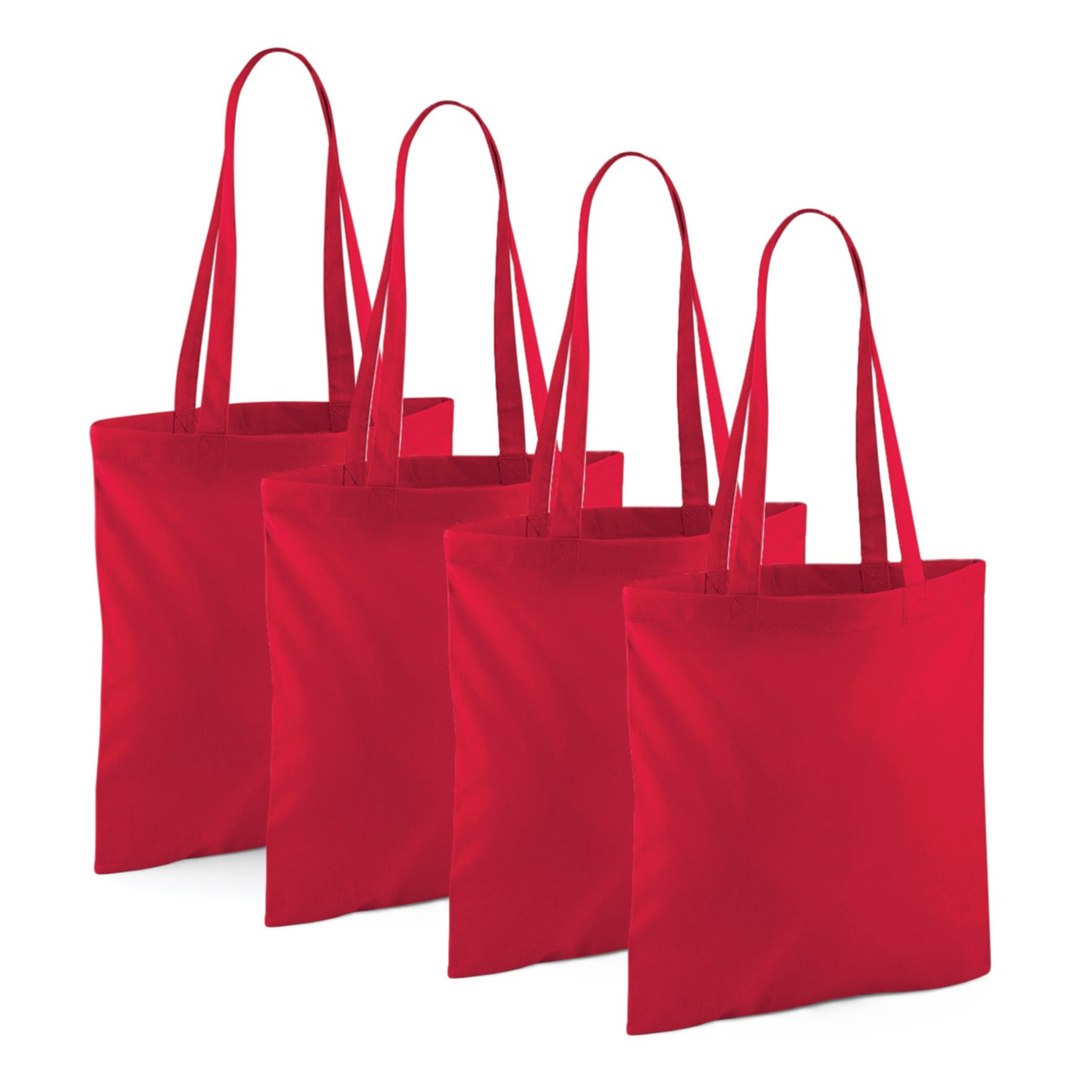 Merkloos Draagtasje met hengsels - 4x - rood - x cm - katoen - 10 liter - boodschappen - gymtas -