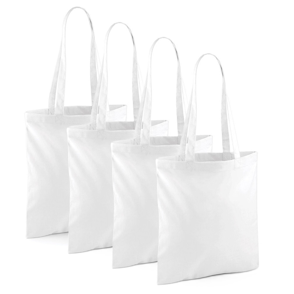 Merkloos Draagtasje met hengsels - 4x - wit - x cm - katoen - 10 liter - boodschappen - gymtas -