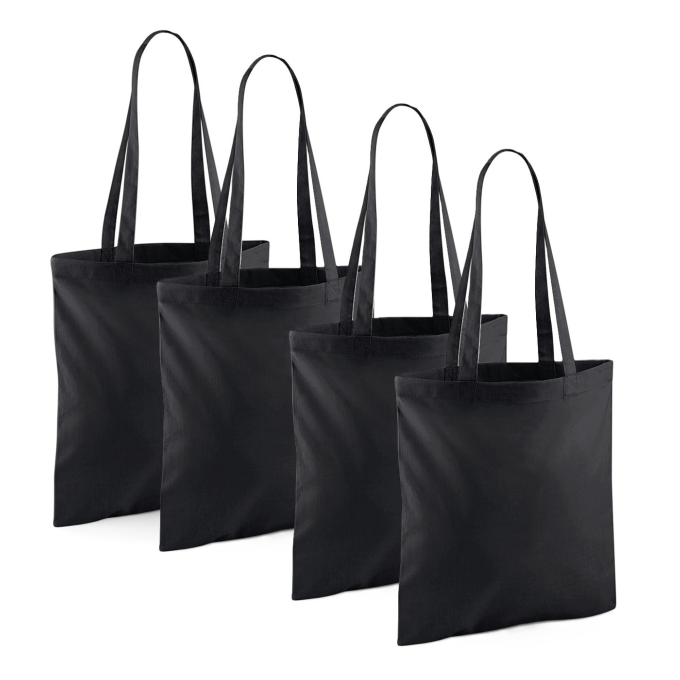 Merkloos Draagtasje met hengsels - 4x - zwart - x cm - katoen - 10 liter - boodschappen - gymtas -