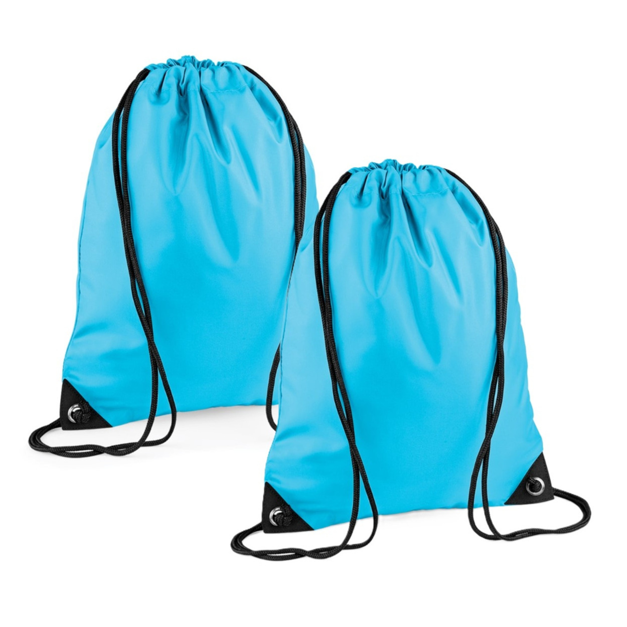 Bagbase Nylon sport/zwemmen gymtas met rijgkoord - 2x - 45 x cm - Surf blauw - Kinder tasjes - 12L -