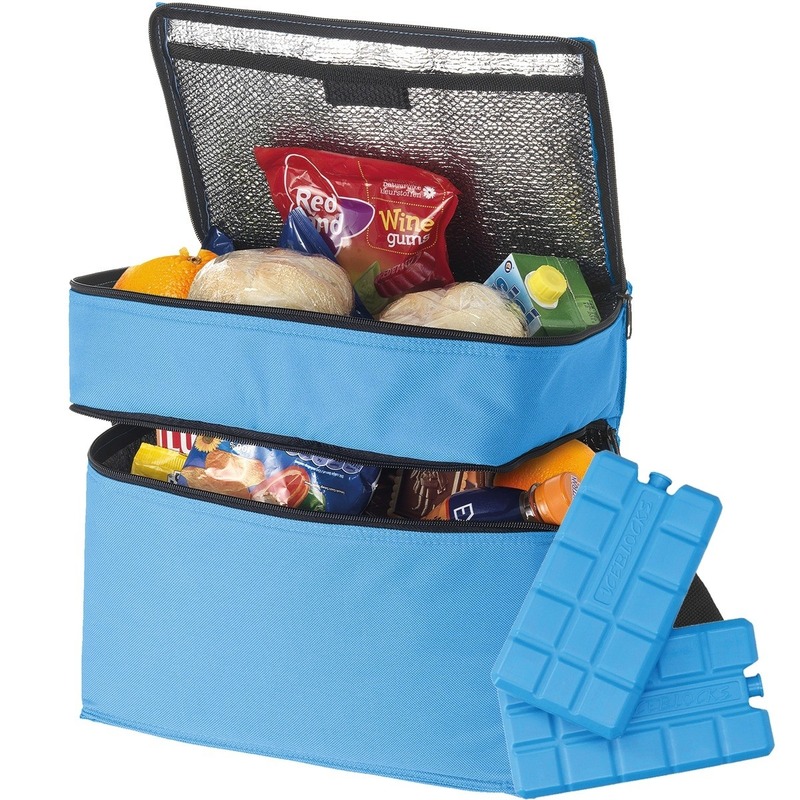 Shoppartners Grote blauwe koeltas met 6x koelelementen set -