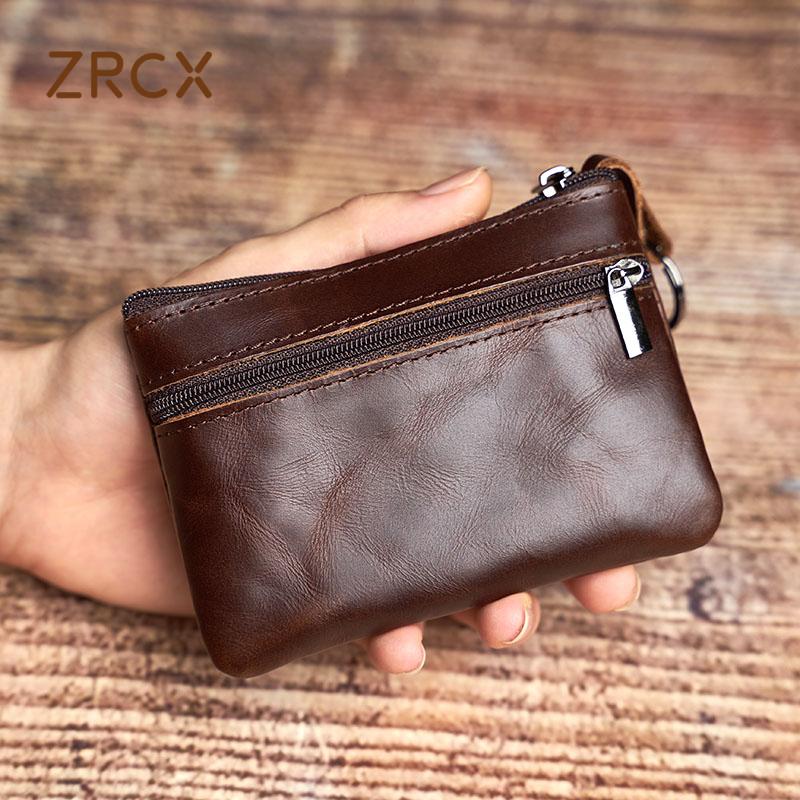 ZRCX Echte leren mini portemonnee kleine portemonnee mannen vrouwen bruin vintage casual creditcard kleine tas ritsvak sleuteltas NASVA bruin
