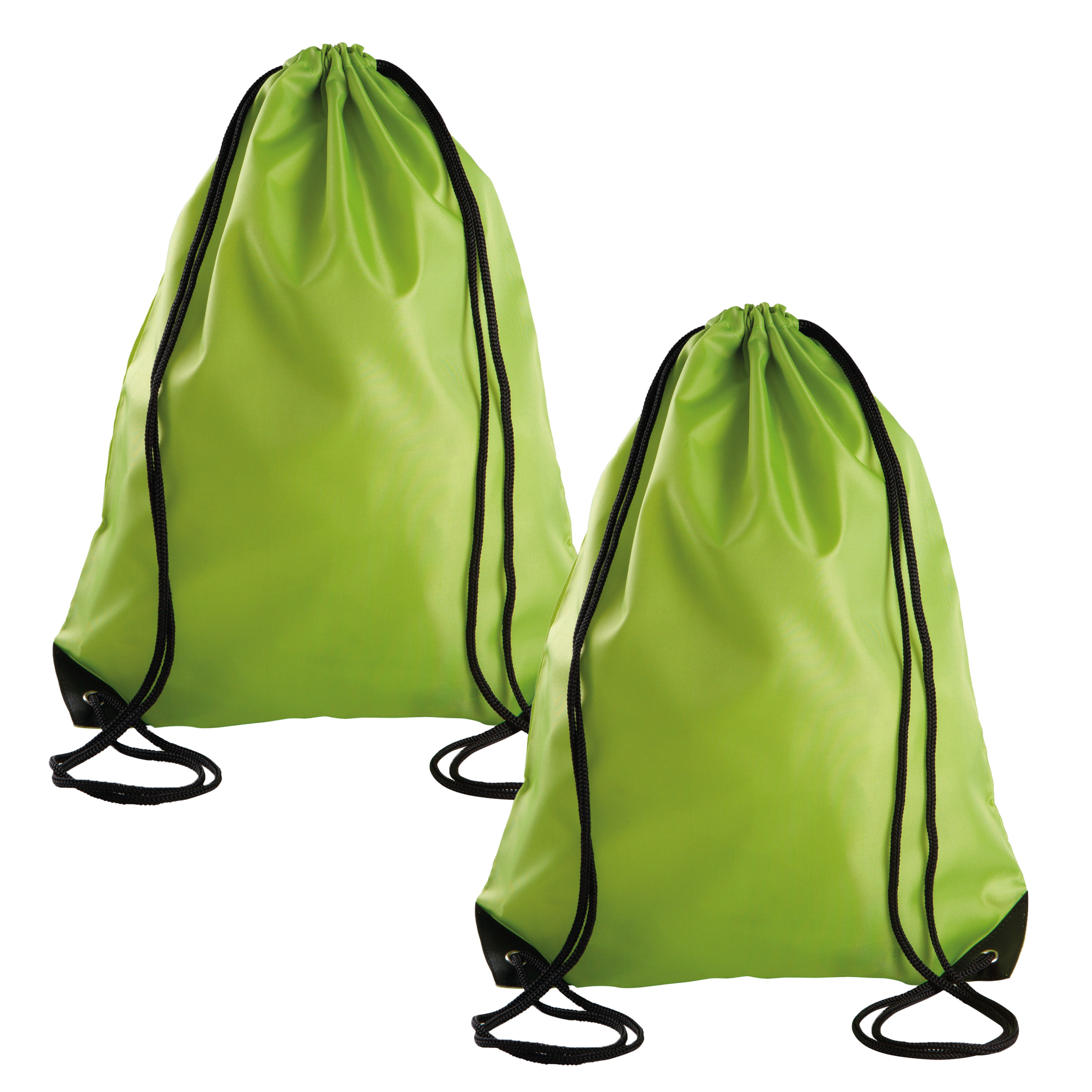 Merkloos Sport gymtas/draagtas met rijgkoord - 2x - lime groen - x cm - polyester - verstevigde hoeken -