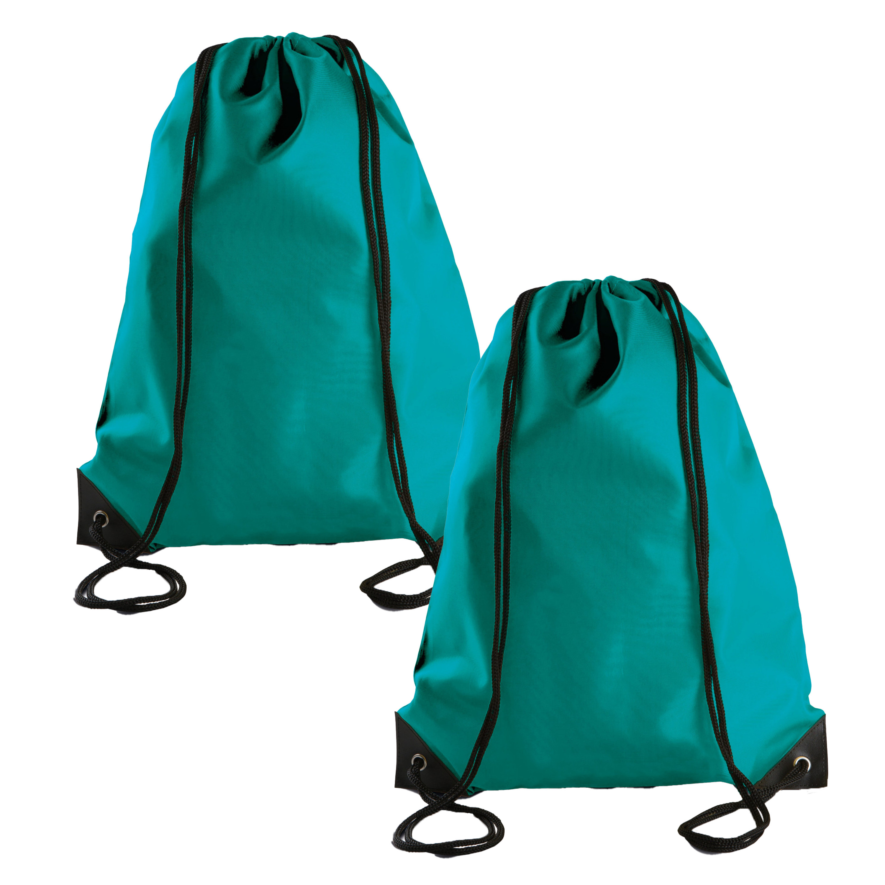 Merkloos Sport gymtas/draagtas met rijgkoord - 2x - smaragd groen - x cm - polyester - verstevigde hoek -