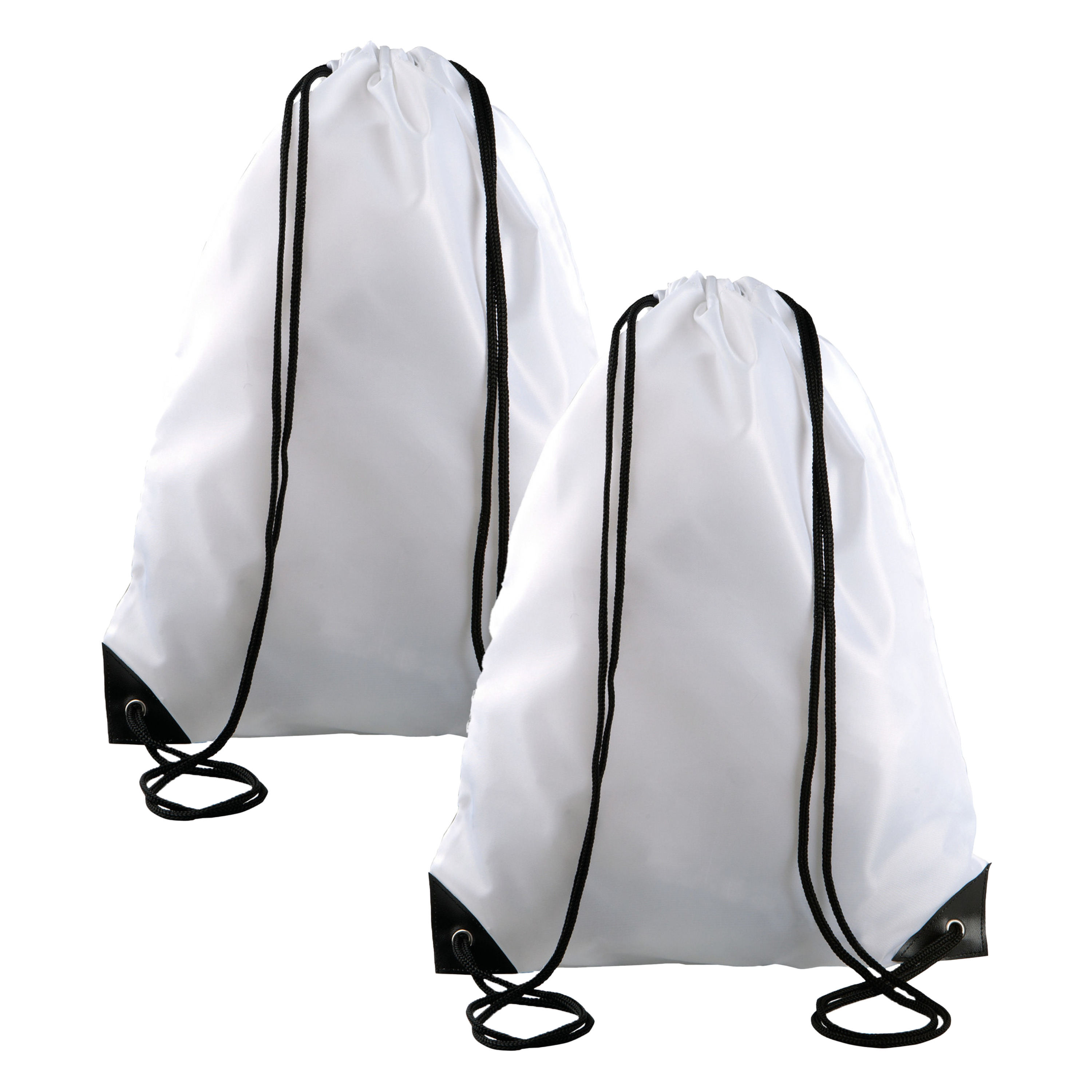 Merkloos Sport gymtas/draagtas met rijgkoord - 2x - wit - x cm - polyester - verstevigde hoeken -