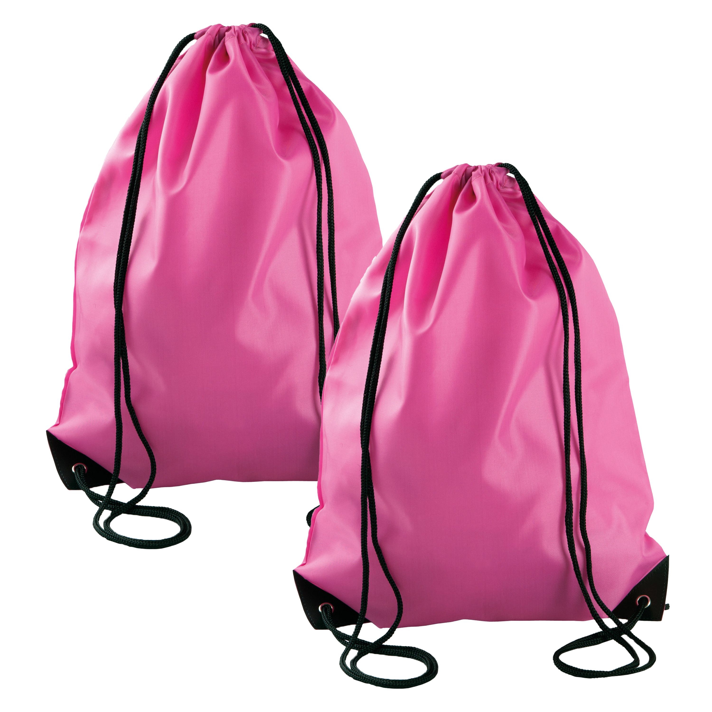 Merkloos Sport gymtas/draagtas rijgkoord - 2x - fuchsia roze - x cm - polyester - verstevigde hoeken -