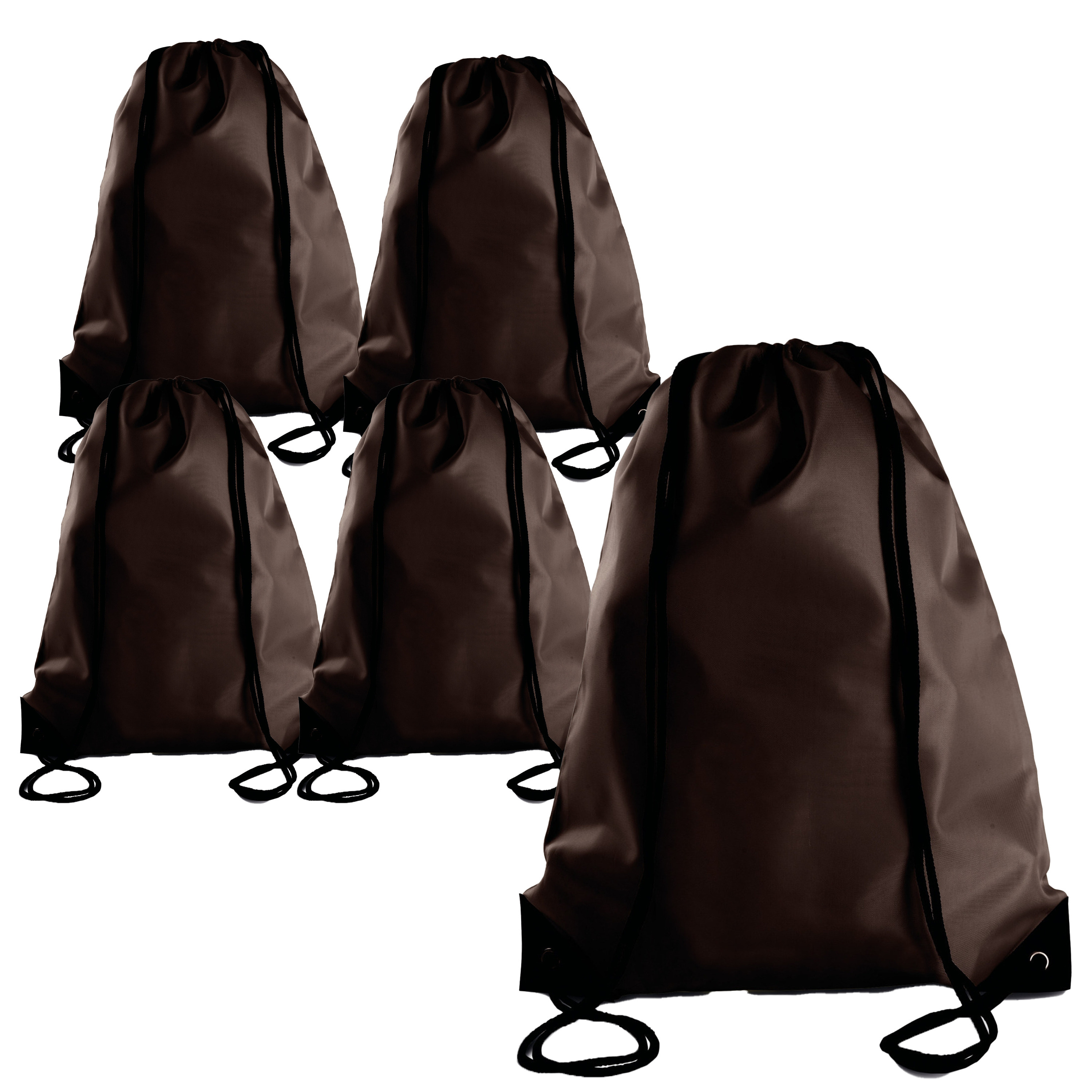 Merkloos Sport gymtas/draagtas met rijgkoord - 5x - bruin - x cm - polyester - verstevigde hoeken -