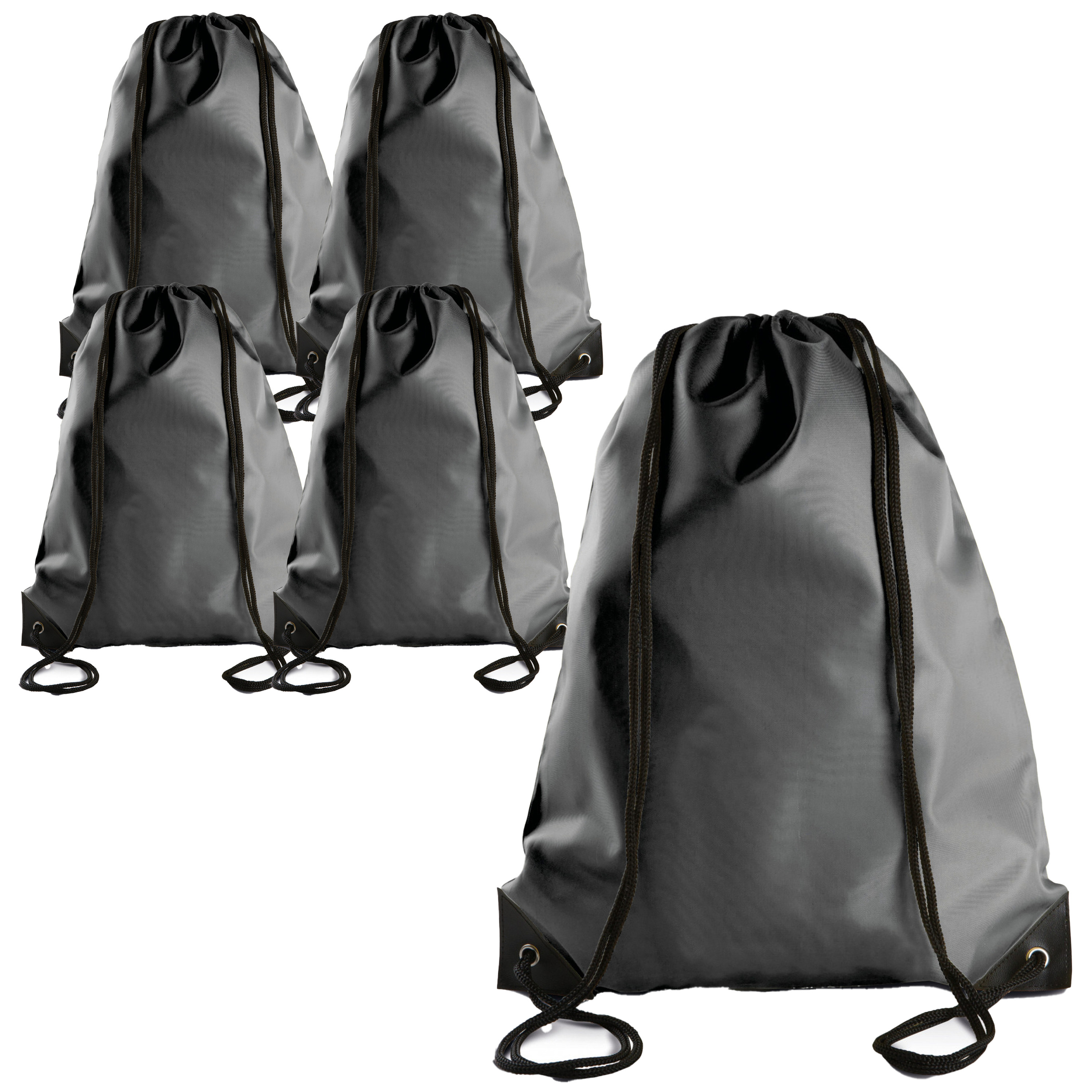 Merkloos Sport gymtas/draagtas met rijgkoord - 5x - donkergrijs - x cm - polyester - verstevigde hoeken -