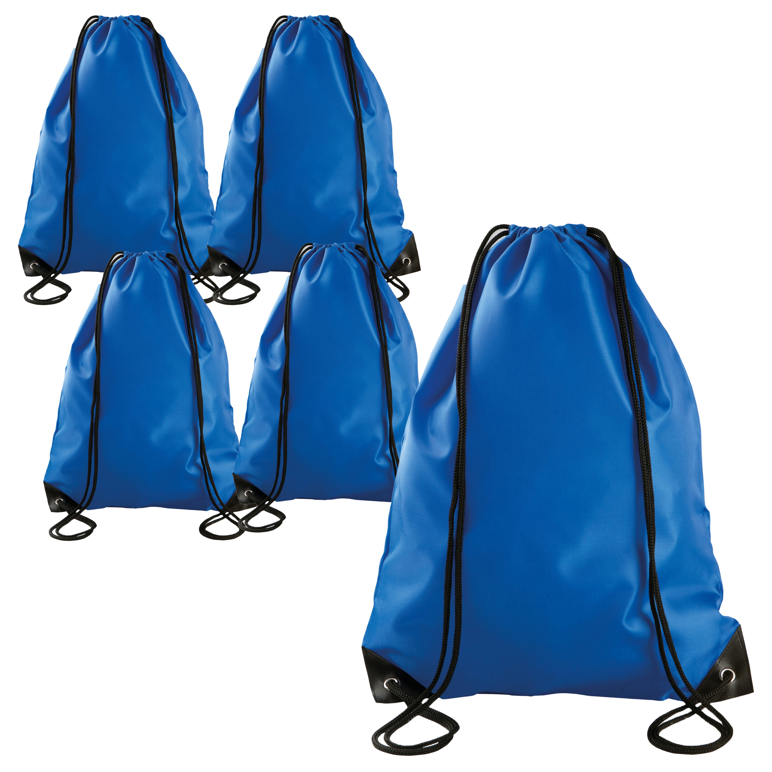 Merkloos Sport gymtas/draagtas met rijgkoord - 5x - kobalt blauw - x cm - polyester - verstevigde hoeke -