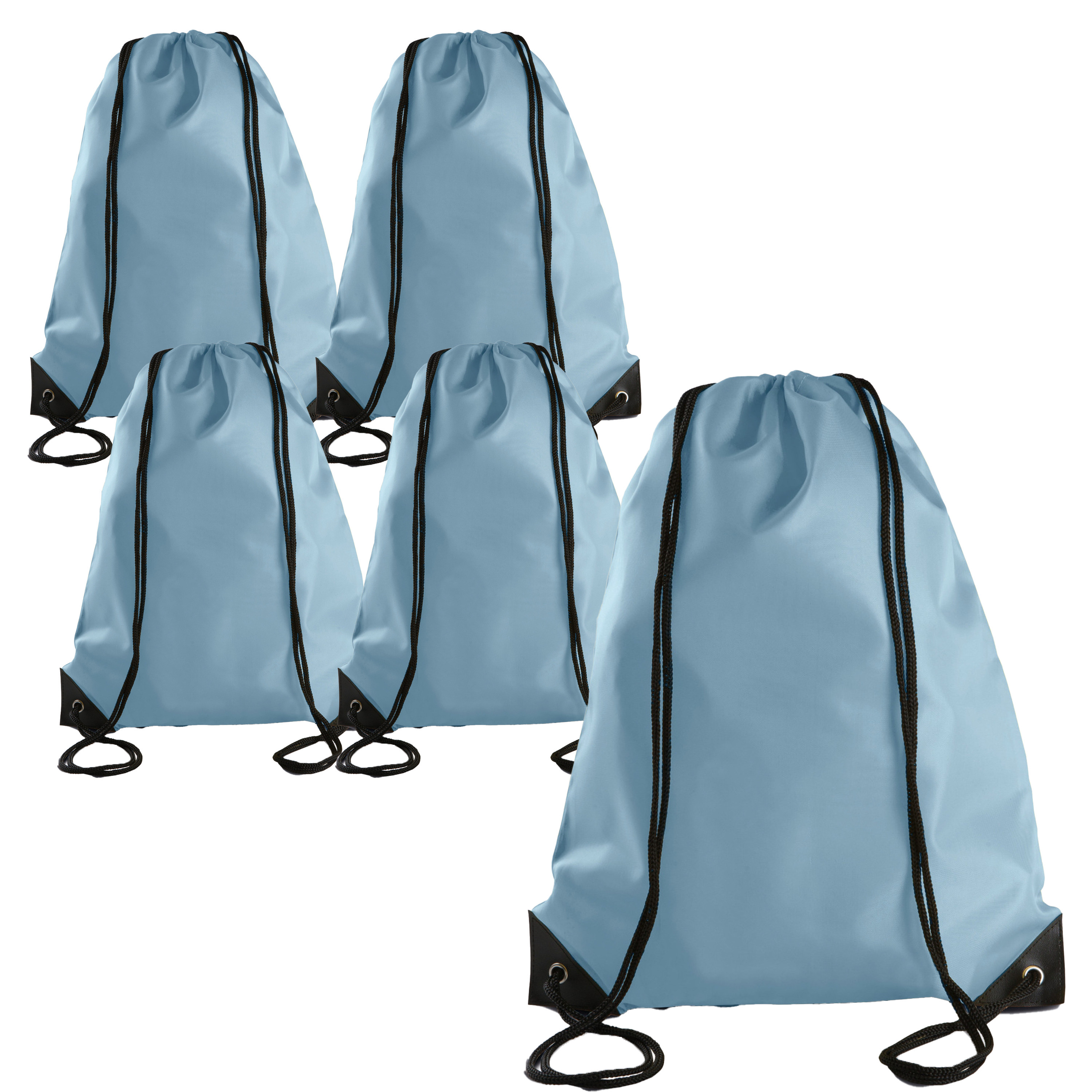 Merkloos Sport gymtas/draagtas met rijgkoord - 5x - lichtblauw - x cm - polyester - verstevigde hoeken -