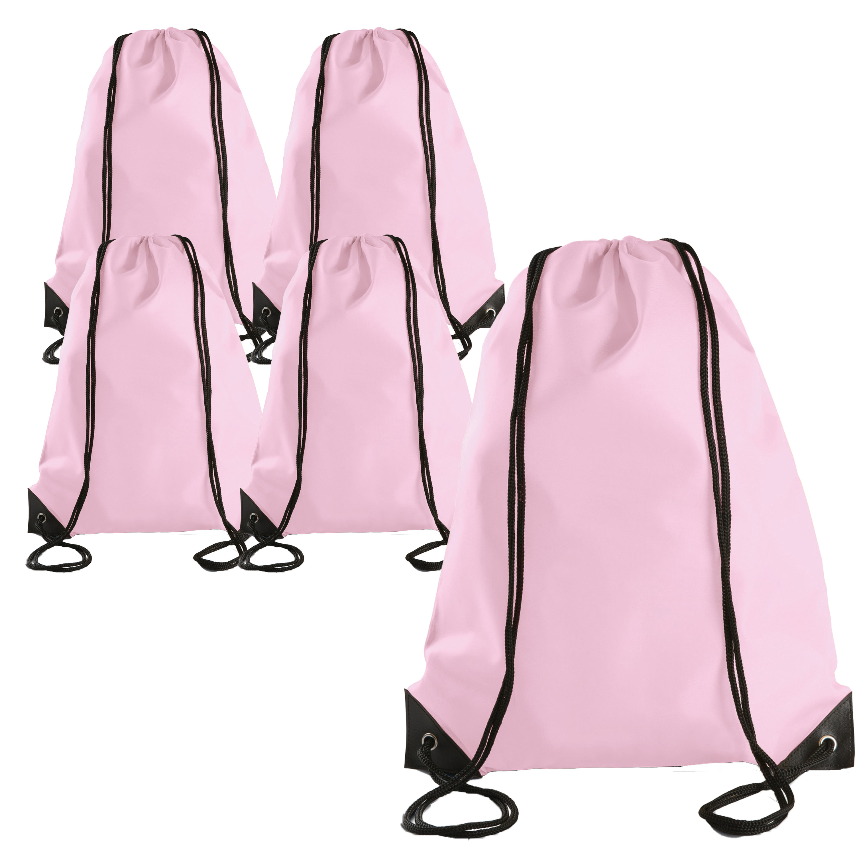 Merkloos Sport gymtas/draagtas met rijgkoord - 5x - lichtroze - x cm - polyester - verstevigde hoeken -