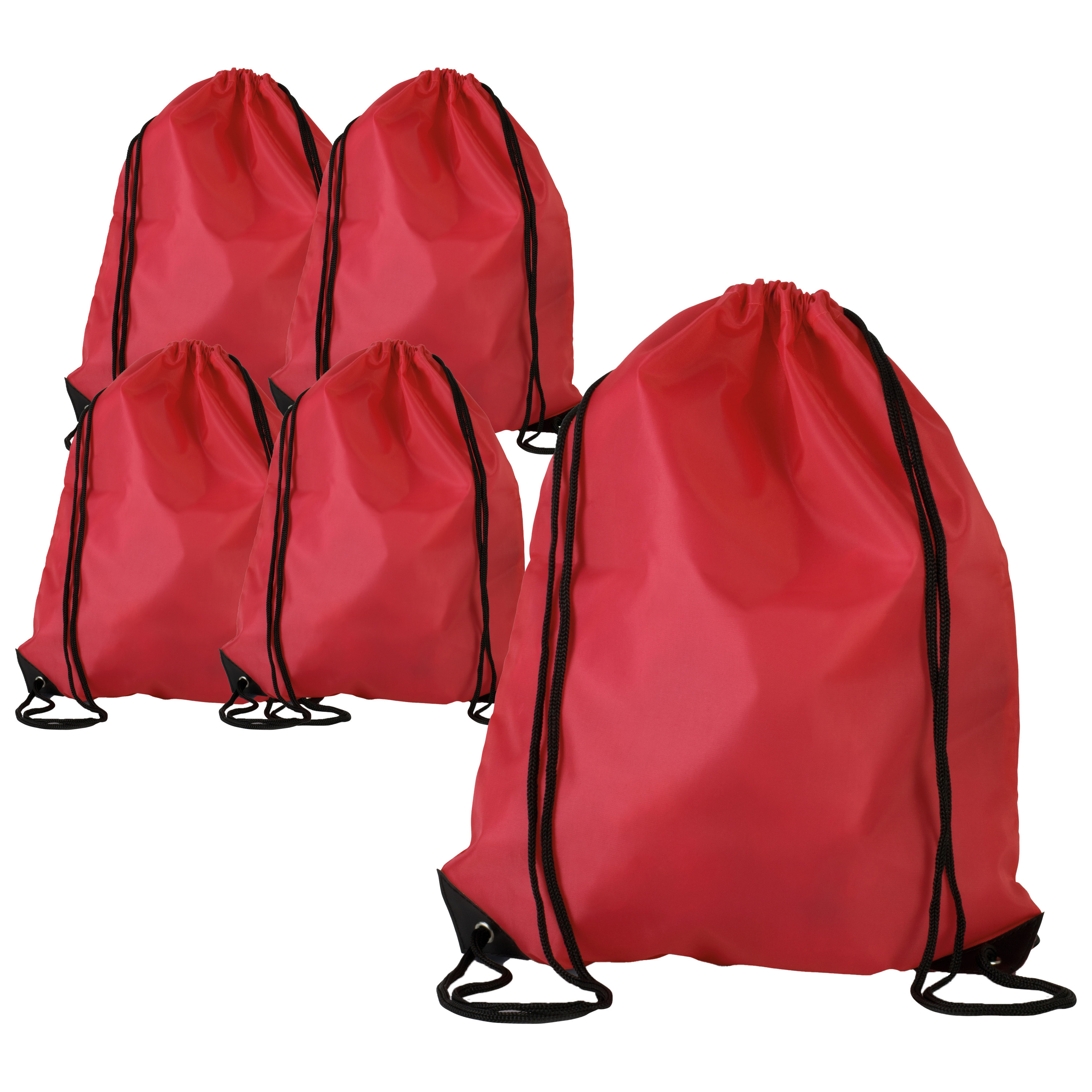 Merkloos Sport gymtas/draagtas met rijgkoord - 5x - rood - x cm - polyester - verstevigde hoeken -